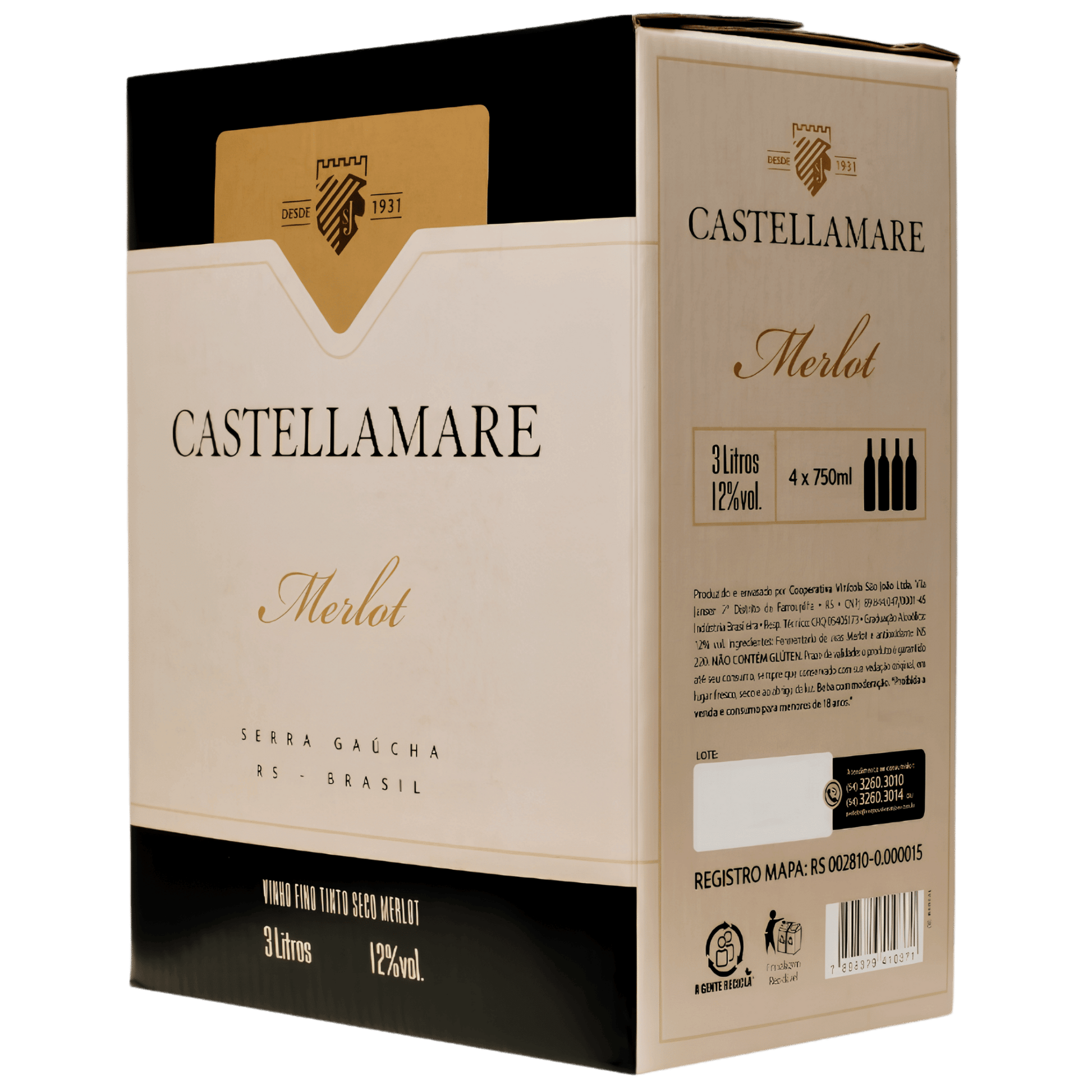Castellamare Merlot Bag in Box 3L - Castellamare - Espumantes do Sul