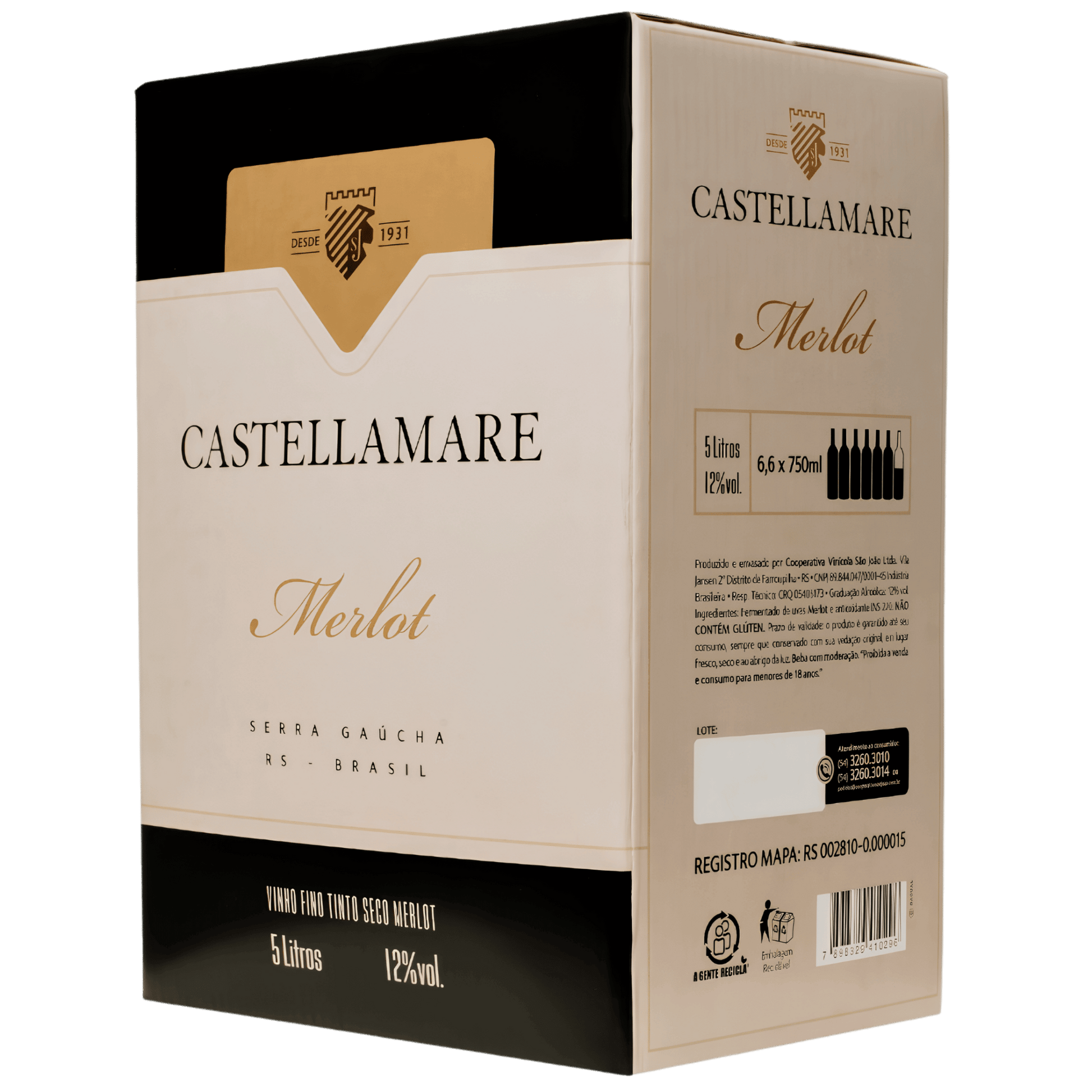 Castellamare Merlot Bag in Box 5L - Castellamare - Espumantes do Sul