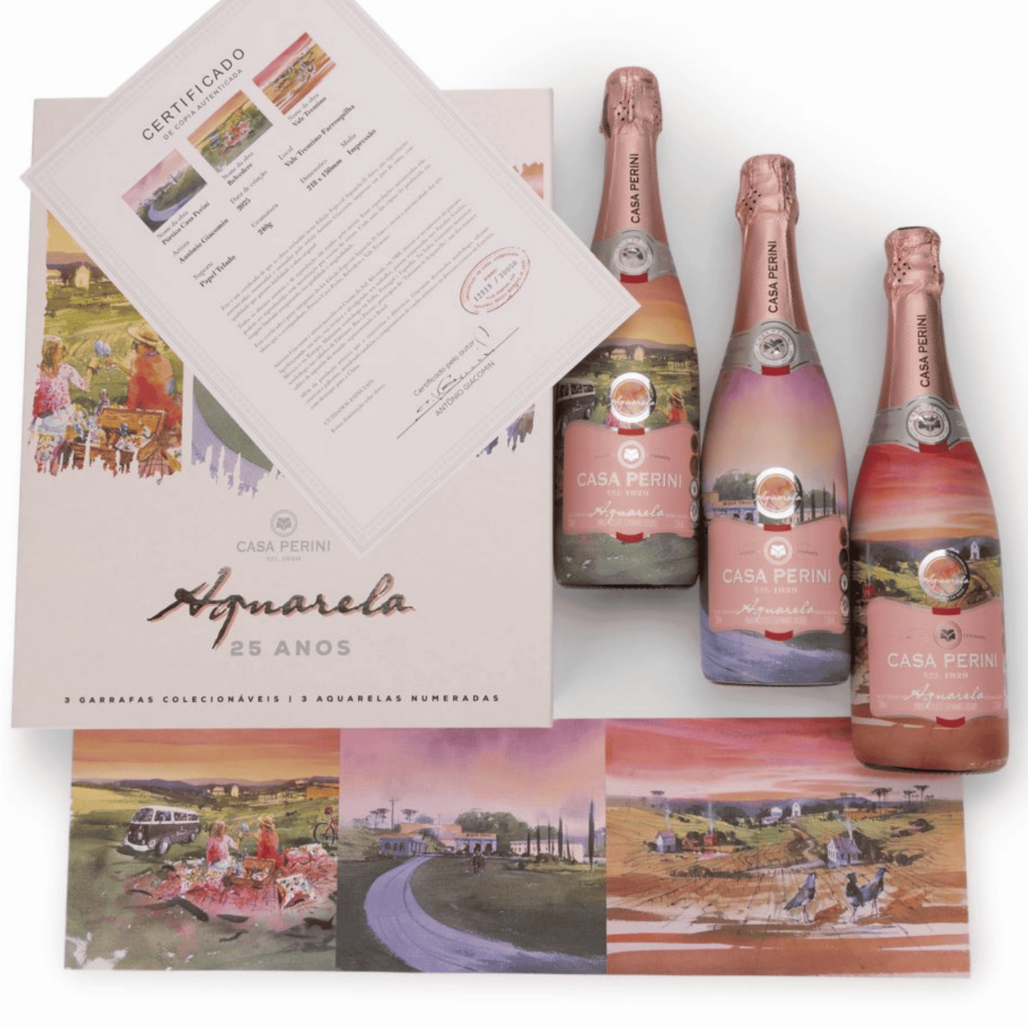 Kit Casa Perini Aquarela Moscatel Rosé - Especial 25 Anos - Casa Perini - Espumantes do Sul