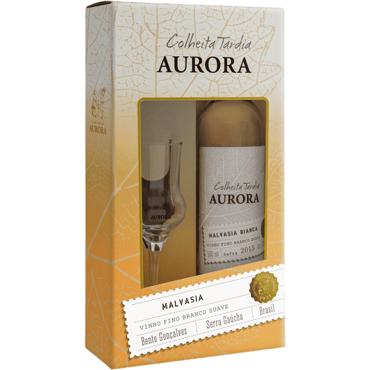 Maleta Vinho Fino Branco Suave Colheita Tardia Aurora 500ml + Taça - Aurora - Espumantes do Sul